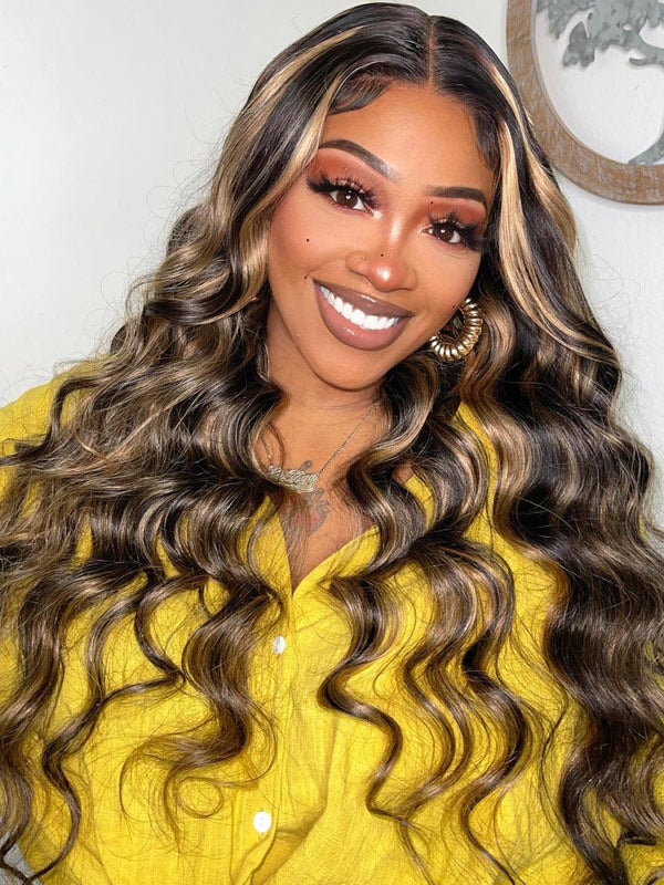 Balayage blonde brown wavy buying lace wig