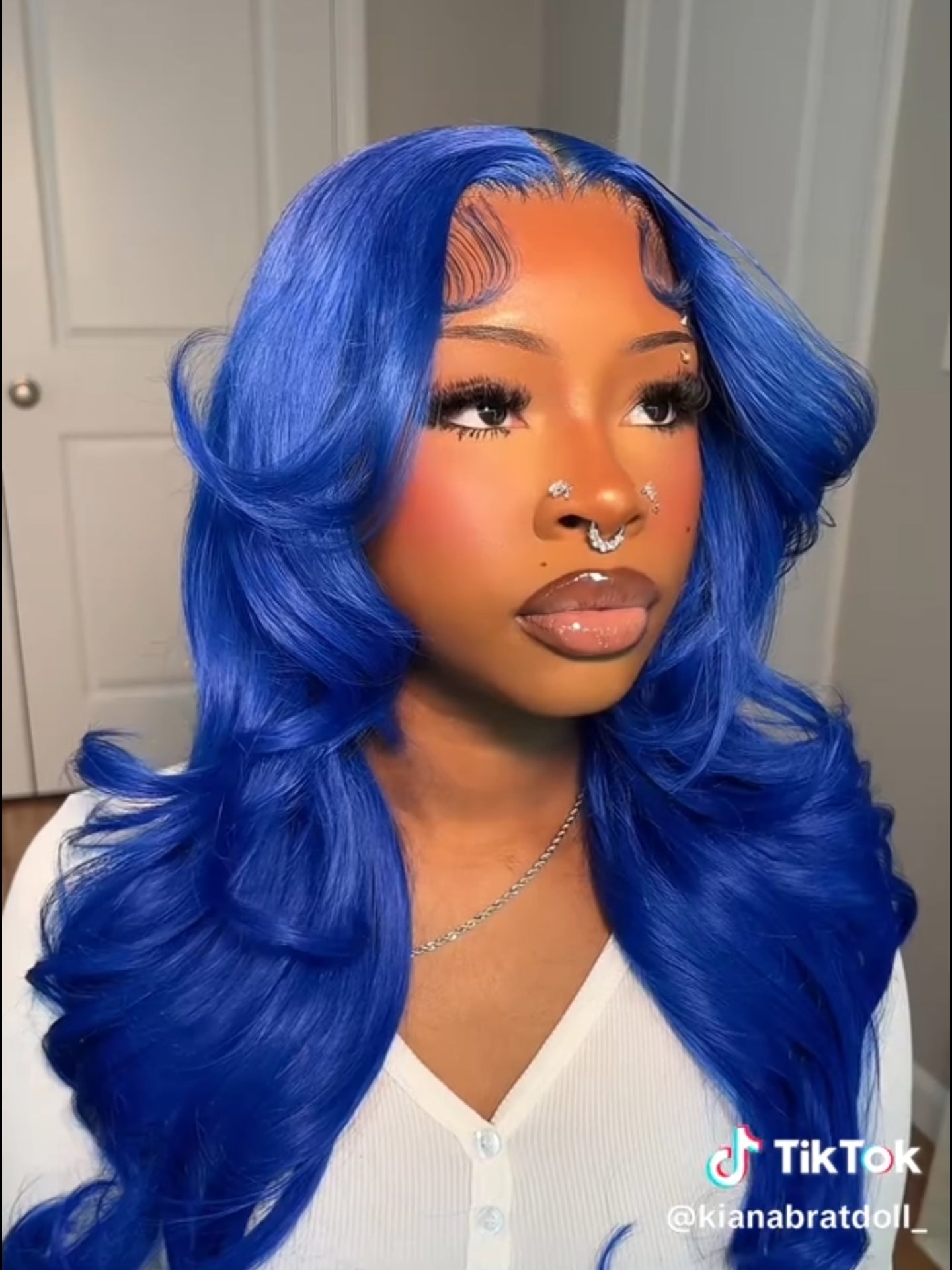 Wigcool Curtain Bangs Blue Body Wave Wig Pre Plucked Glueless Swiss HD Lace Human Hair Wigs