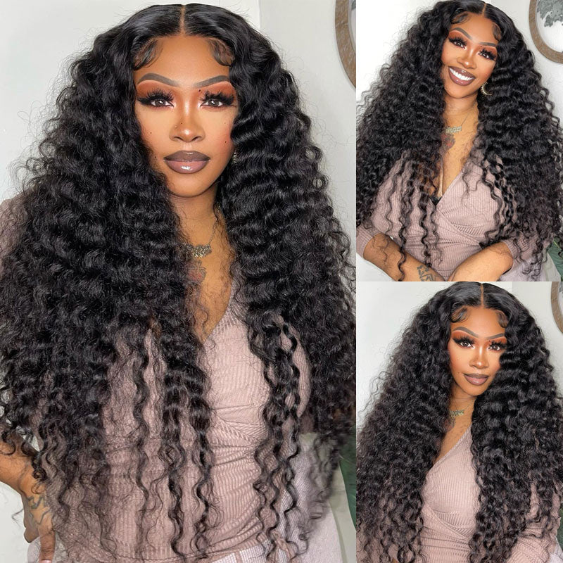 Deep Wave 5x5 Transparent Lace Closure Wigs Human Hair Pre Plucked With Baby Hair