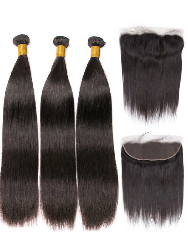 WigCool 3 Bundles Straight Hair With 13x4 Swiss HD Lace Frontal 100% Human Hair