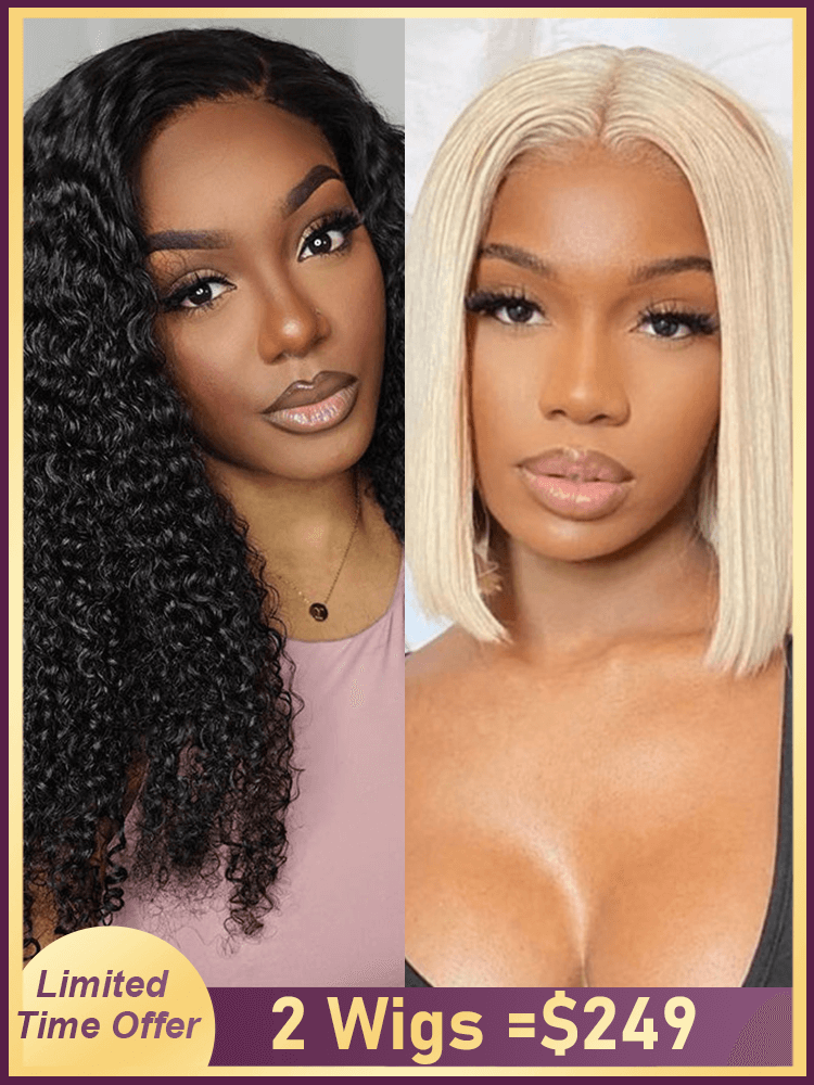 2Wigs = $249 | 24inch Invisi Strap Curly 360 Lace Wig + Blonde Bob Wigs