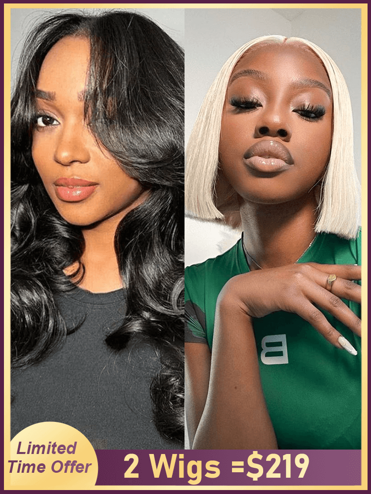 2Wigs = $219 | Curtain Bang Wig Body Wave Wig + Blonde Bob Wigs