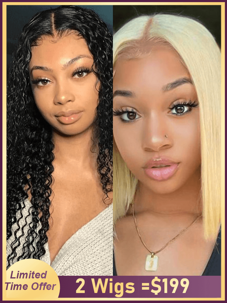 2Wigs = $199 | Invisi Strap Curly 360 Lace Wig + Blonde Bob Wigs