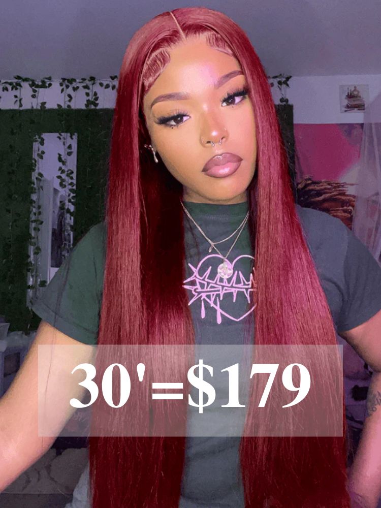 Clearance Sale | 99J Burgundy Straight Hair/Body Wave T Part Lace Front Human Hair Wigs Pre Plucked with Baby Hair