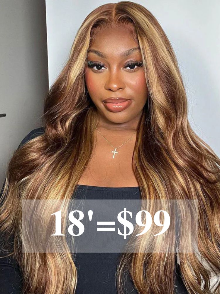 Clearance Sale |4/27 Highlight Body Wave T Part Lace Front Human Hair Wigs Pre Plucked with Baby Hair