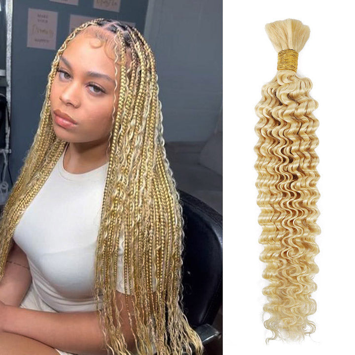 613 Blonde Human Hair No Weft Deep Wave Bulk Hair for Braiding  Hair Extensions for Boho Braids Micro Braiding(70g/bundle)