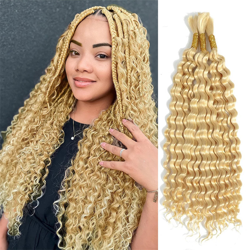 613 Blonde Human Hair No Weft Deep Wave Bulk Hair for Braiding  Hair Extensions for Boho Braids Micro Braiding(70g/bundle)