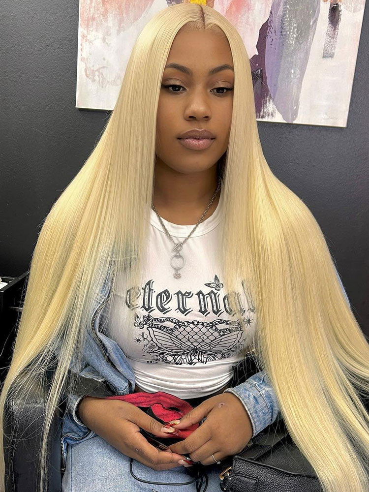 WigCool 5x5 HD Lace Closure Wigs 613 Blonde Wig Pre Plucke Natural Hairline Straight Human Hair Wig