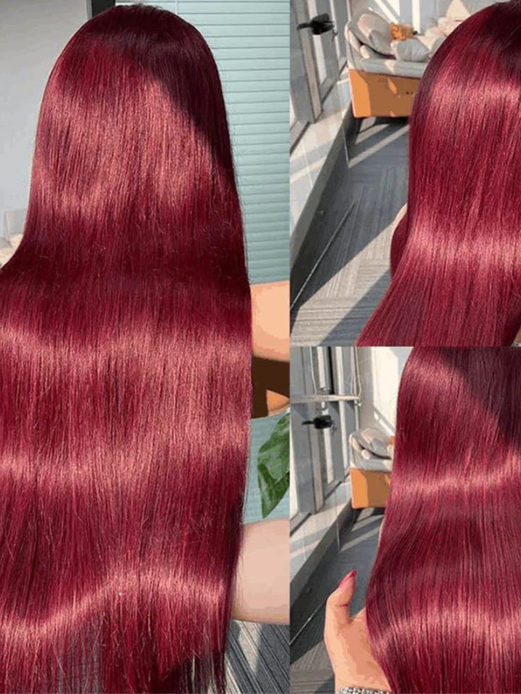 Clearance Sale | 99J Burgundy Straight Hair/Body Wave T Part Lace Front Human Hair Wigs Pre Plucked with Baby Hair