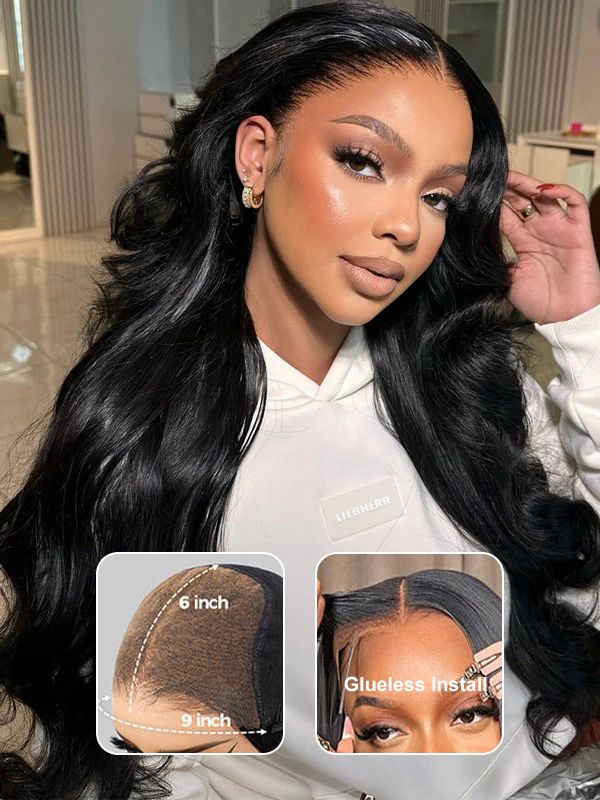 Wigcool 9x6 Parting Max HD Lace Body Wave Easy-Wear Lace Frontal Mini Knots Natural Black Human Hair Wigs