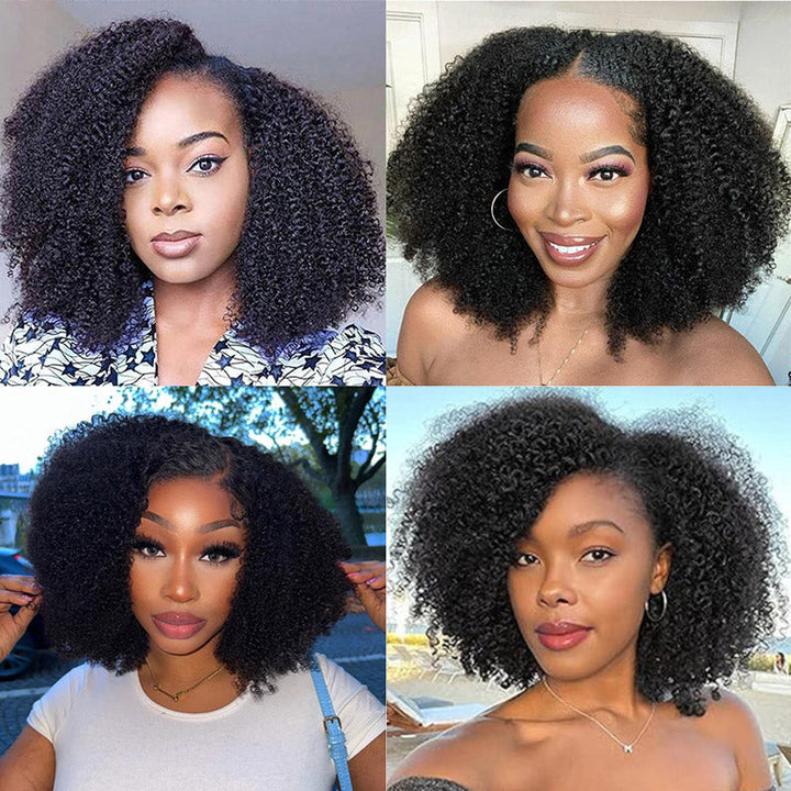 Wigcool Afro Kinky Curly Bob Wig 4C Kinky Edges 5x5 Transparent Lace Closure Wig Natural Black for Women