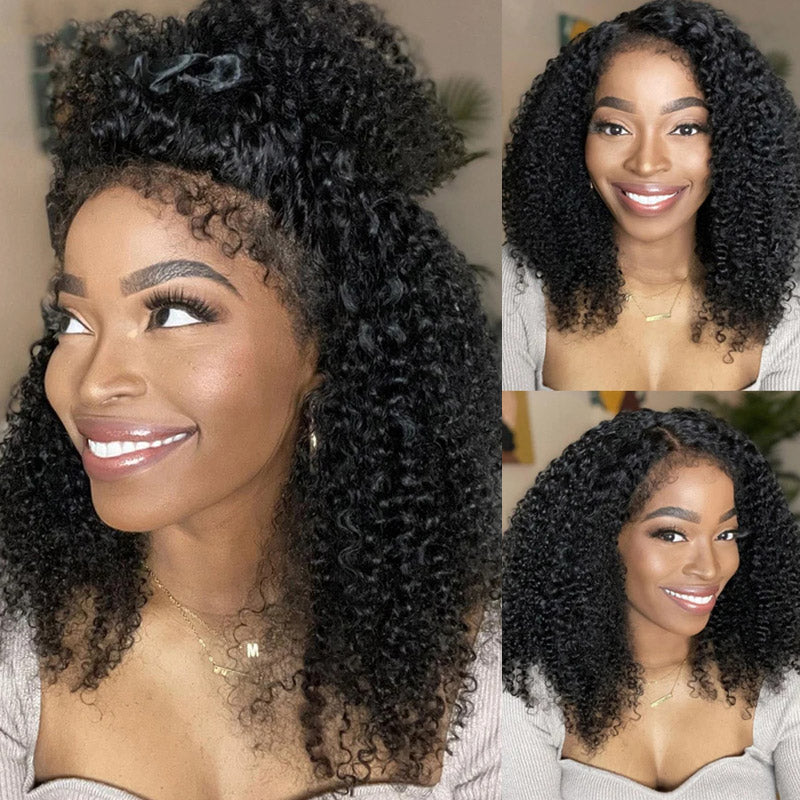 Wigcool Short Bob 4C Hairline Wig Kinky Curly 4x4/13x4 Transparent Lace Frontal Wig With Curly Baby Hair Realistic Hairline