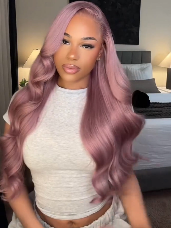 Ash Purple Body Wave/Straight Wig 9x6 Pre Cut/13x6 Lace Frontal Wig Rose Gold Hair Color Frontal Wigs Human Hair-WigCool