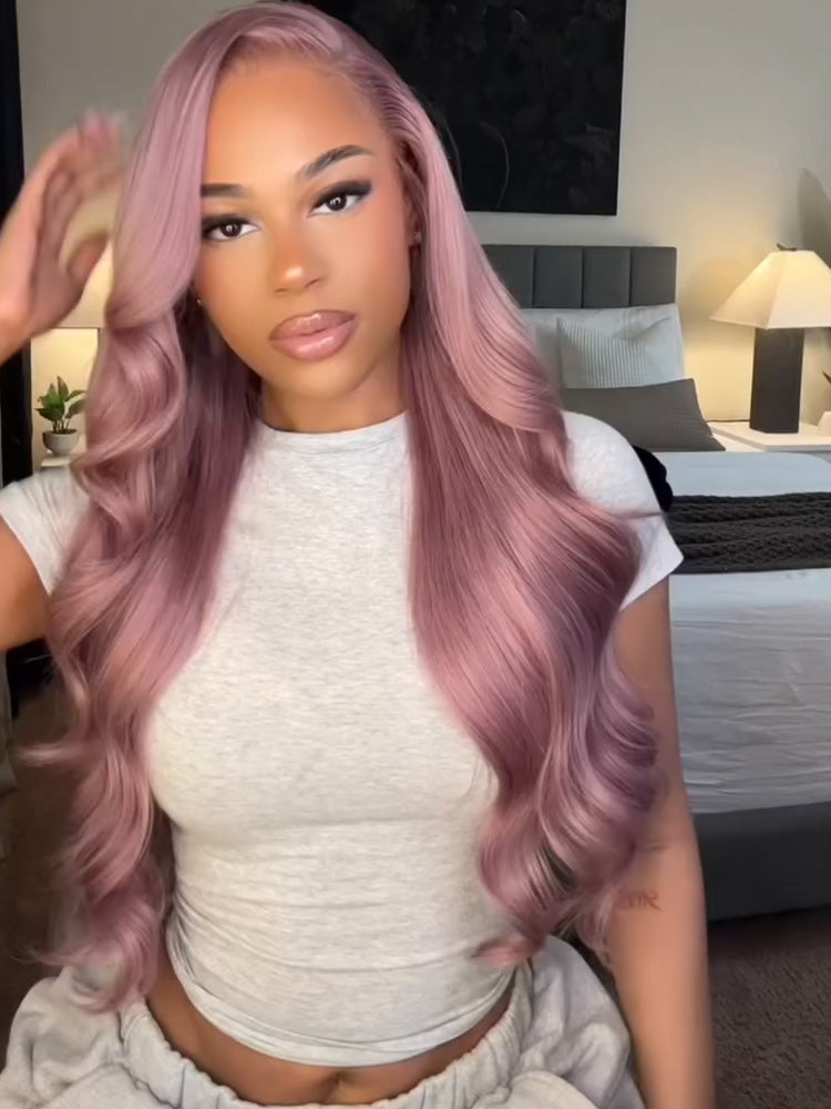 Ash Purple Body Wave/Straight Wig 9x6 Pre Cut/13x6 Lace Frontal Wig Rose Gold Hair Color Frontal Wigs Human Hair-WigCool