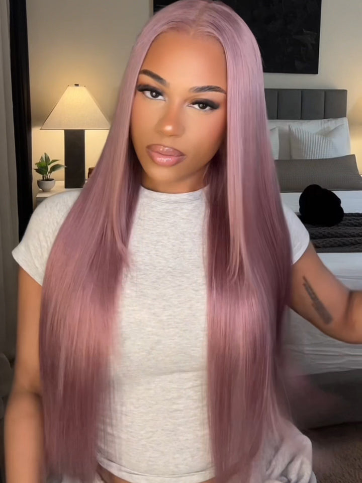 Ash Purple Body Wave/Straight Wig 9x6 Pre Cut/13x6 Lace Frontal Wig Rose Gold Hair Color Frontal Wigs Human Hair-WigCool