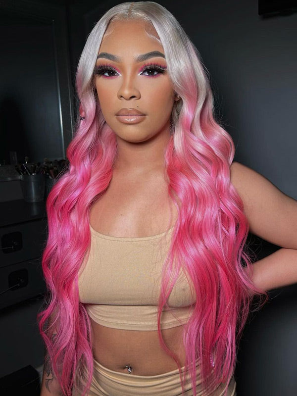 WigCool Body Wave Blonde To Pink Ombre Wig 13x4 HD Transparent Lace Frontal Pre Plucked With Baby Hair