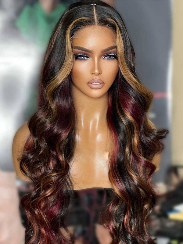 WigCool Body Wave Red Hair With Blonde Highlights Wig 9x6/13x6 HD Transparent Lace Frontal Real Human Hair Wig