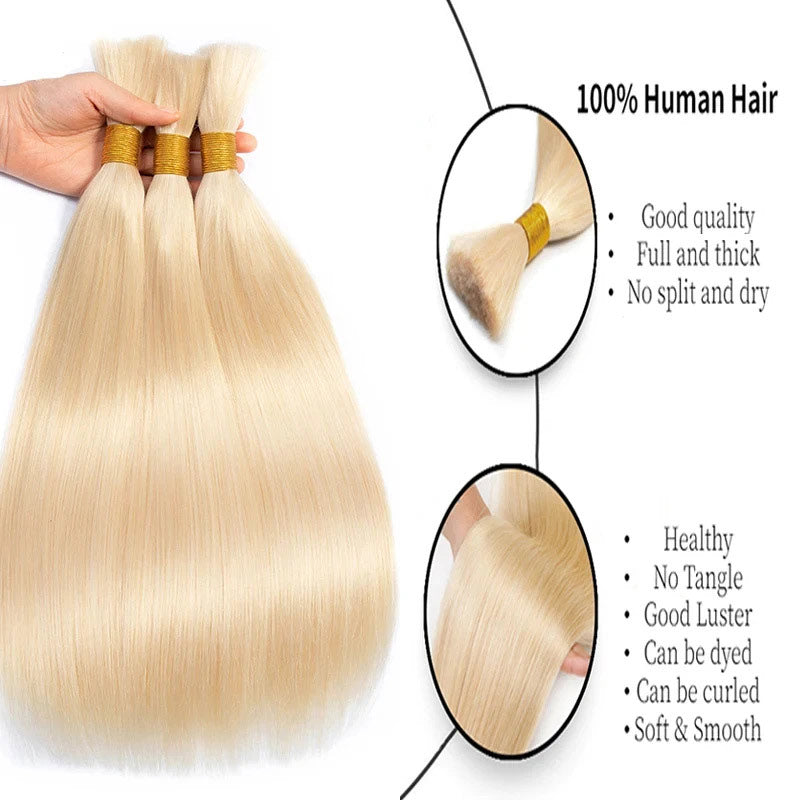 Bulk Human Hair for Braiding 613 Blonde Straight Hair Bulk Raw Human Hair No Wefts Hair Extensions(70g/bundle)