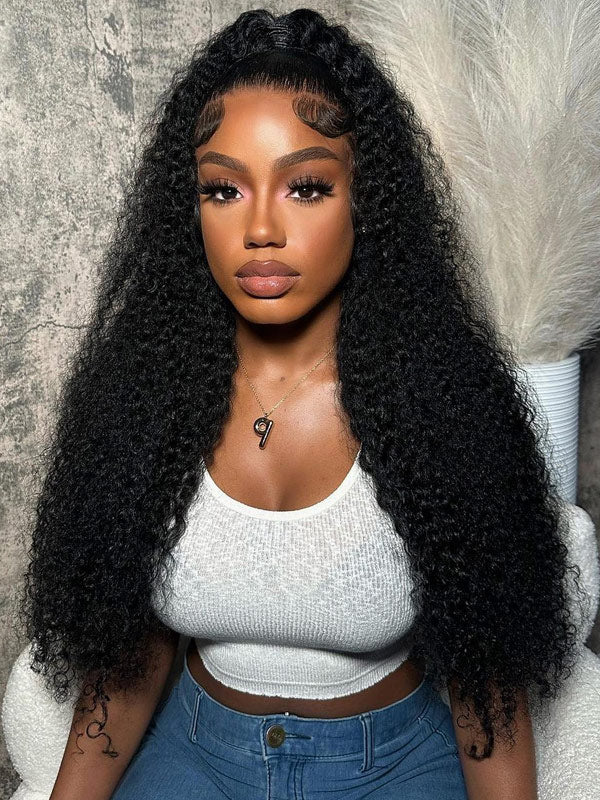 Kinky Curly 7x5 Pre Cut/13x4 Full Transparent Lace Frontal Wig Natural Hairline-WigCool