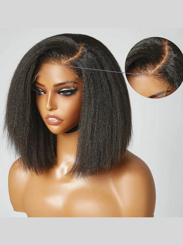 Wigcool 4C Kinky Edges Bob Wig Kinky Straight 4x4/13x4 Transparent Lace Frontal Wigs 100% Human Hair