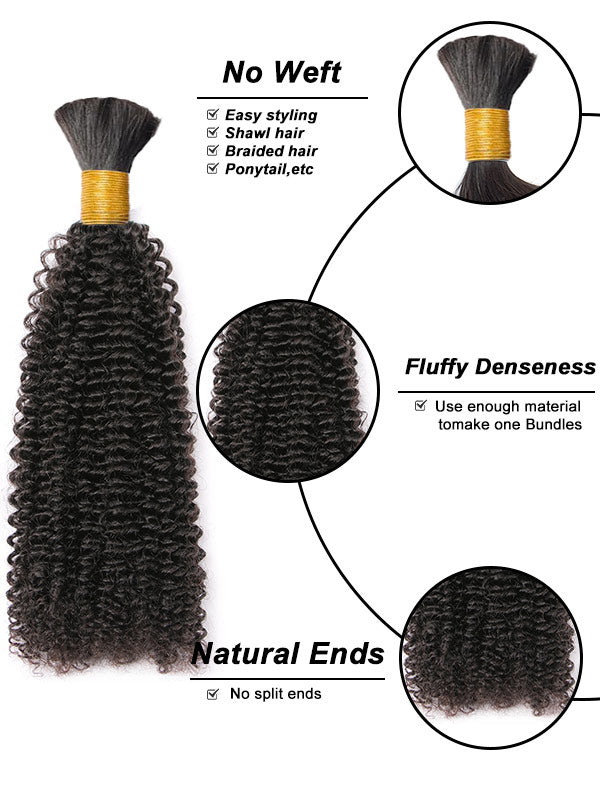 Curly Bulk Hair For Braiding No Weft Bundles For Boho Box Braids Natural Color