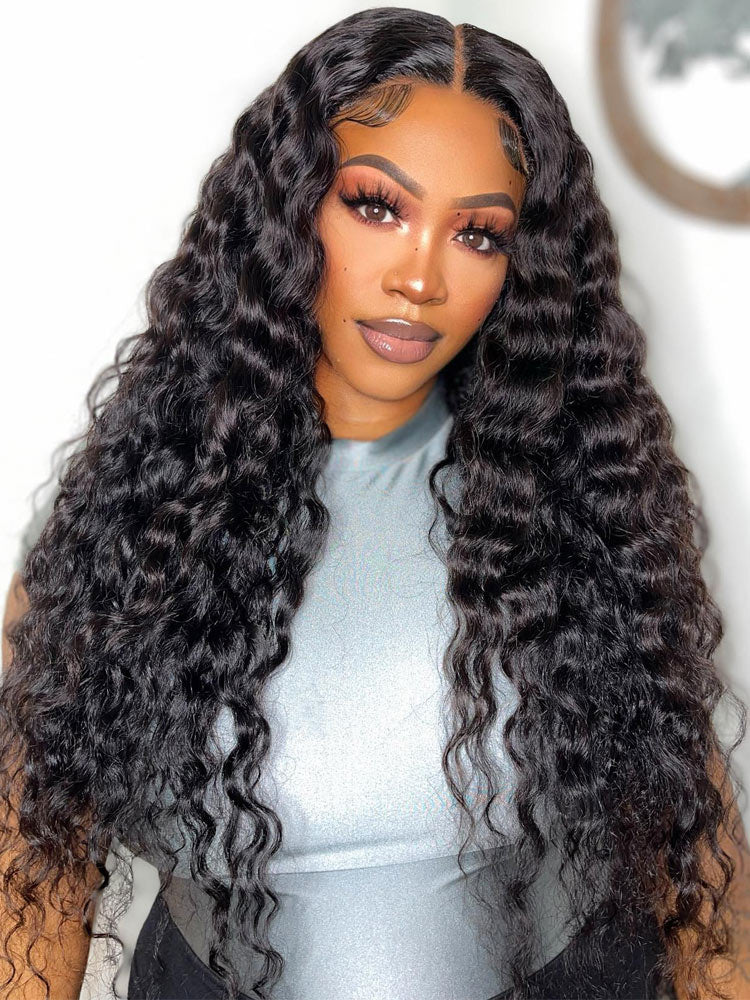 Deep Wave 5x5 Transparent Lace Closure Wigs Human Hair Pre Plucked With Baby Hair