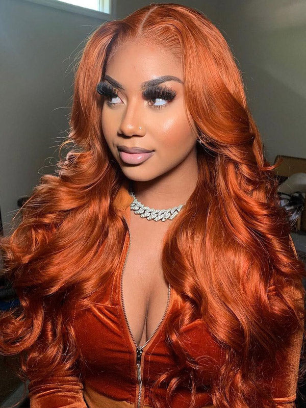 WigCool #350 Copper Color Body Wave 13x4 Transparent Lace Frontal Wig Pre Plucked Hairline