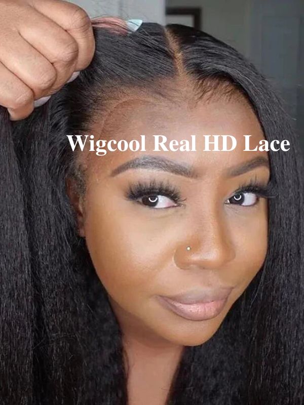 Kinky Straight 13x6 Real Swiss HD Lace Front Wig Virgin Human Hair Wigs For Women Pre-Bleached