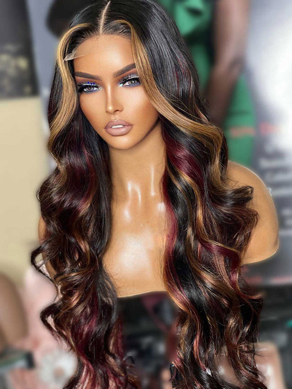 WigCool Body Wave Red Hair With Blonde Highlights Wig 9x6/13x6 HD Transparent Lace Frontal Real Human Hair Wig