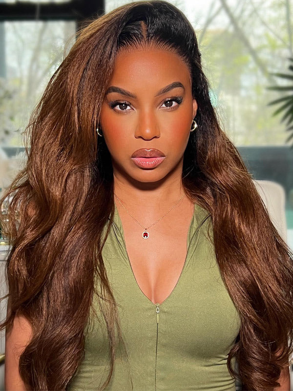 WigCool Kinky Straight Hair Wig 1B/Chestnut Color 5x5/13x4 Transparent Lace Front Wig Pre Plucked Hairline