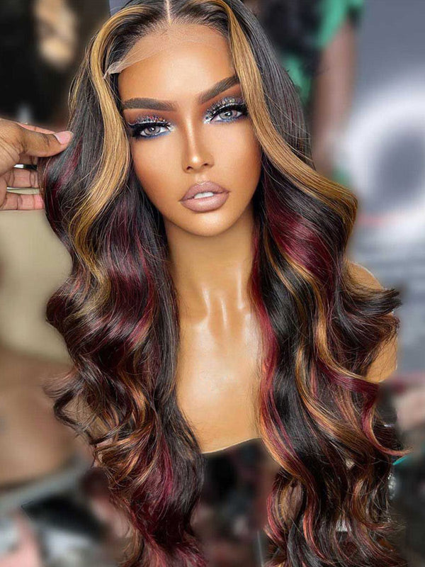 WigCool Body Wave Red Hair With Blonde Highlights Wig 9x6/13x6 HD Transparent Lace Frontal Real Human Hair Wig