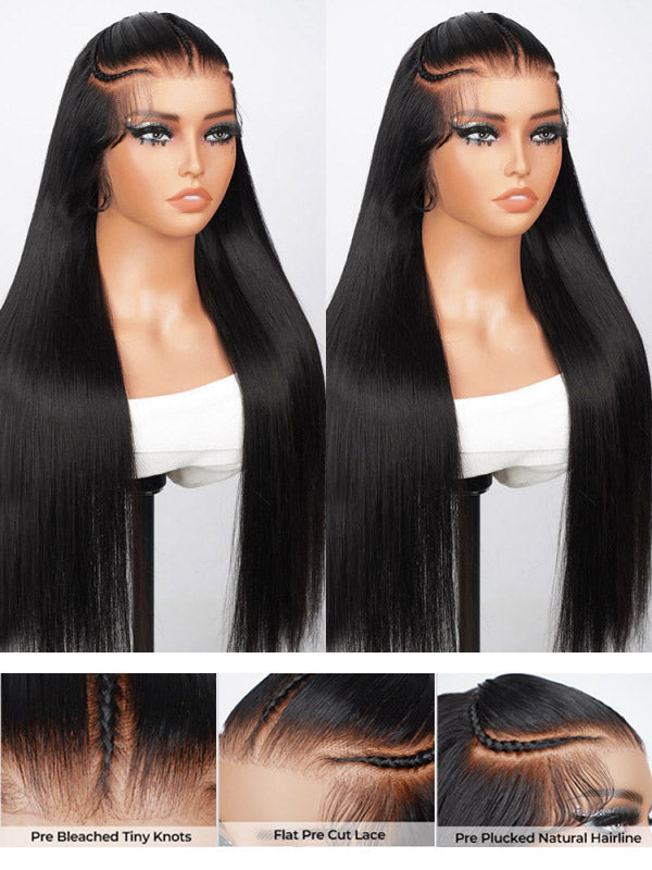 Straight Hair Glueless Pre Braided Wig 9x6/13x6 Real Swiss HD Lace Frontal Wigs Pre-plucked Bleached Knots