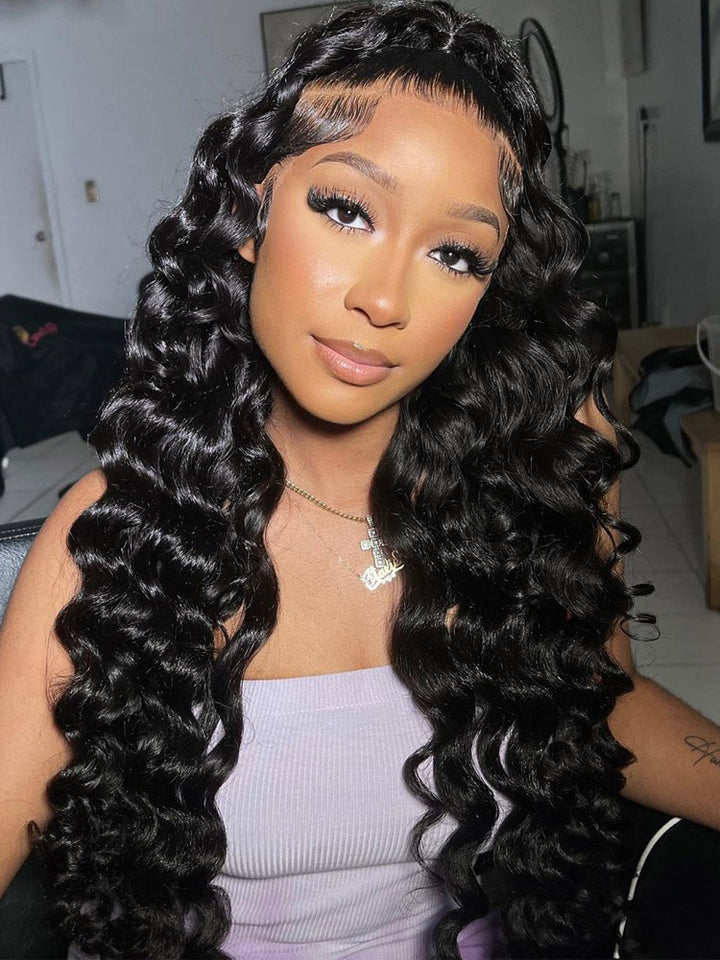 [Upgrade 360] Face Framing Loose Deep Wave Invisi Strap 360 Transparent Lace Frontal Wig Pre Plucked Human Hair Wigs