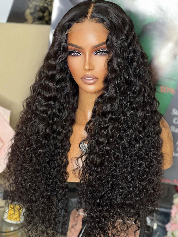 {Super Deal} $99=18inch Water Wave 13x4 Transparent Lace Frontal Wig Real Human Hair Wigs-WigCool