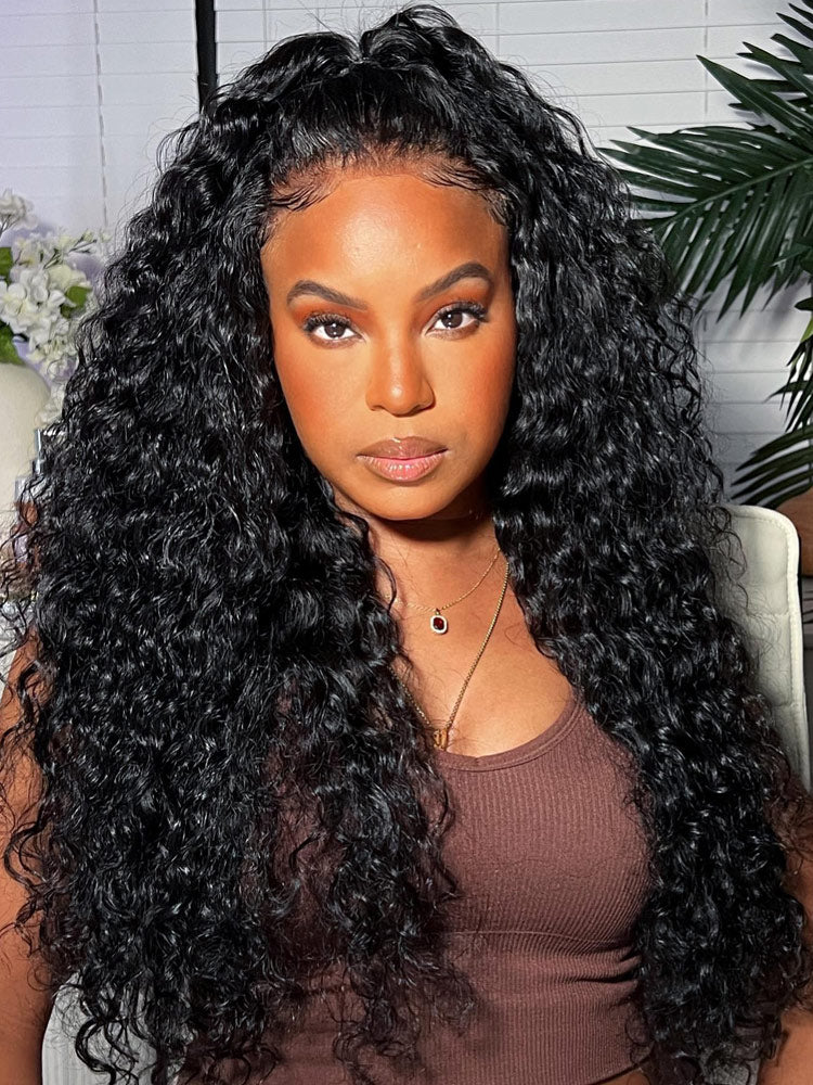 [Upgrade 360] Face Framing Water Wave Invisi Strap 360 Transparent Lace Frontal Wig Pre Plucked Human Hair Wigs