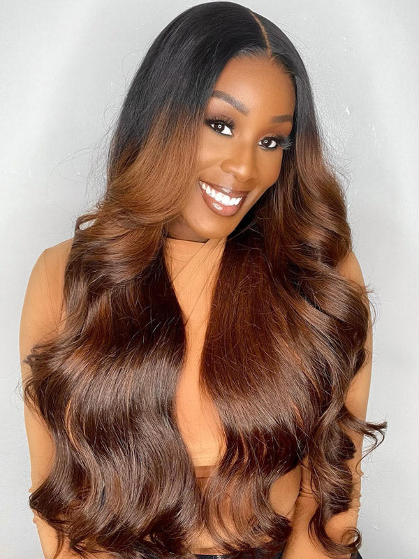 WigCool Honey Blonde Body Wave 13x4 Swiss HD Lace Frontal Wig Ombre Hair Color Real Human Hair Wigs