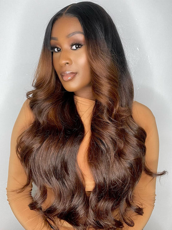 WigCool Honey Blonde Body Wave 13x4 Swiss HD Lace Frontal Wig Ombre Hair Color Real Human Hair Wigs