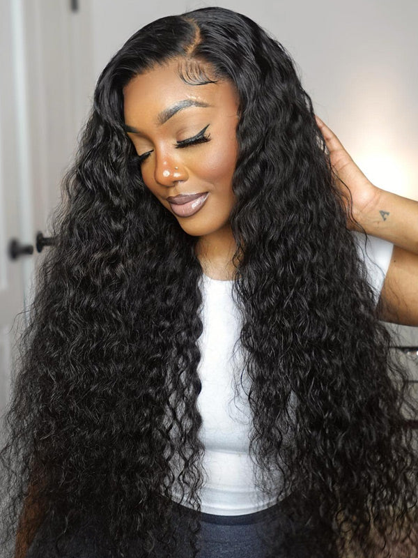 {Super Deal} $99=18inch Water Wave 13x4 Transparent Lace Frontal Wig Real Human Hair Wigs-WigCool