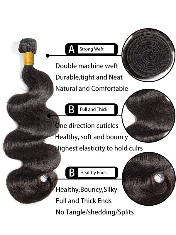 WigCool 3 Bundles Body Wave With 13x4 Swiss HD Lace Frontal 100% Human Hair