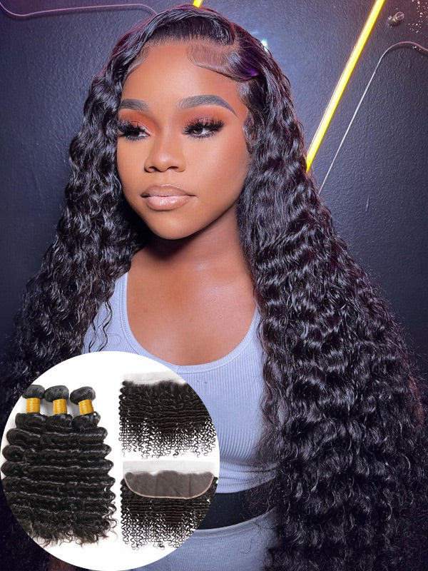 WigCool Deep Wave 3 Bundles With 13x4 Swiss HD Lace Frontal 100% Human Hair