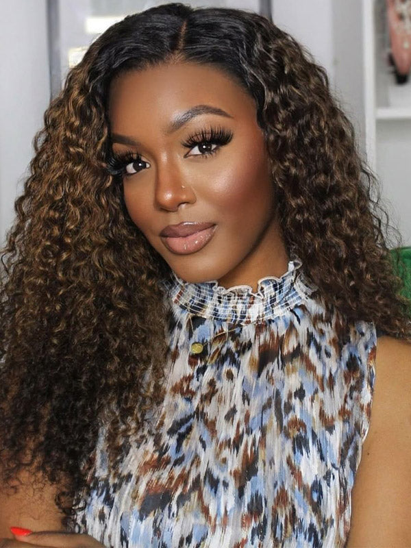 WigCool 13x4 Swiss HD Lace Frontal Ombre Curly Hair Wig Pre Plucked 100% Human Hair Wigs