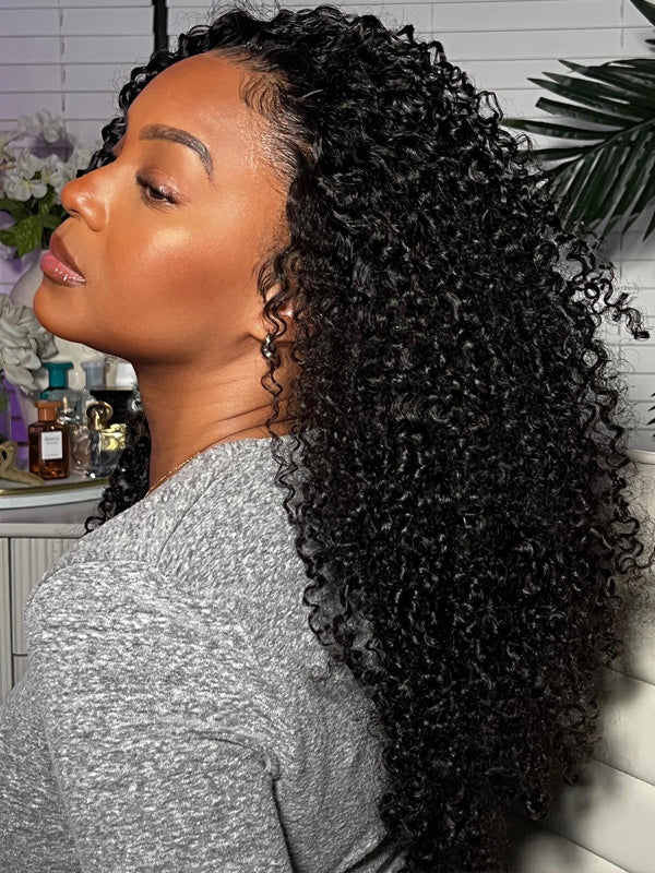 Wigcool Kinky Curly 13x6 Full Transparent Lace Frontal Wig Pre Bleached Knots Natural Hairline 100% Human Hair Wigs