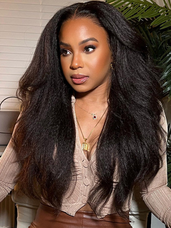 Wigcool Kinky Straight 13x6 Full Transparent Lace Frontal Wig Pre Bleached Knots Natural Hairline 100% Human Hair Wigs