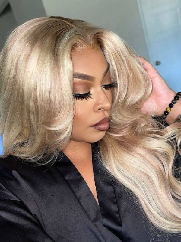 Wigcool Curtain Bangs P10/613 Ash Blonde Body Wave Wig Glueless Swiss HD Lace Human Hair Wigs