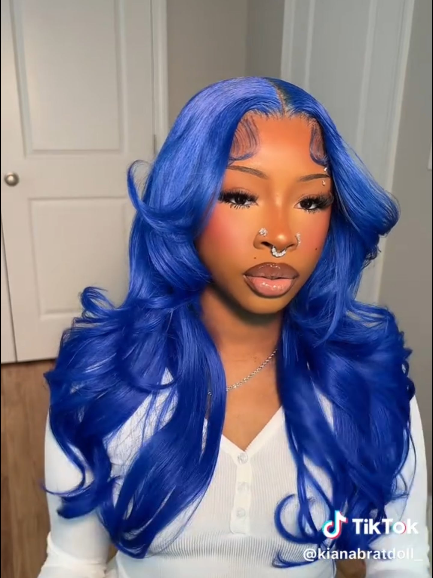 Wigcool Curtain Bangs Blue Body Wave Wig Pre Plucked Glueless Swiss HD Lace Human Hair Wigs