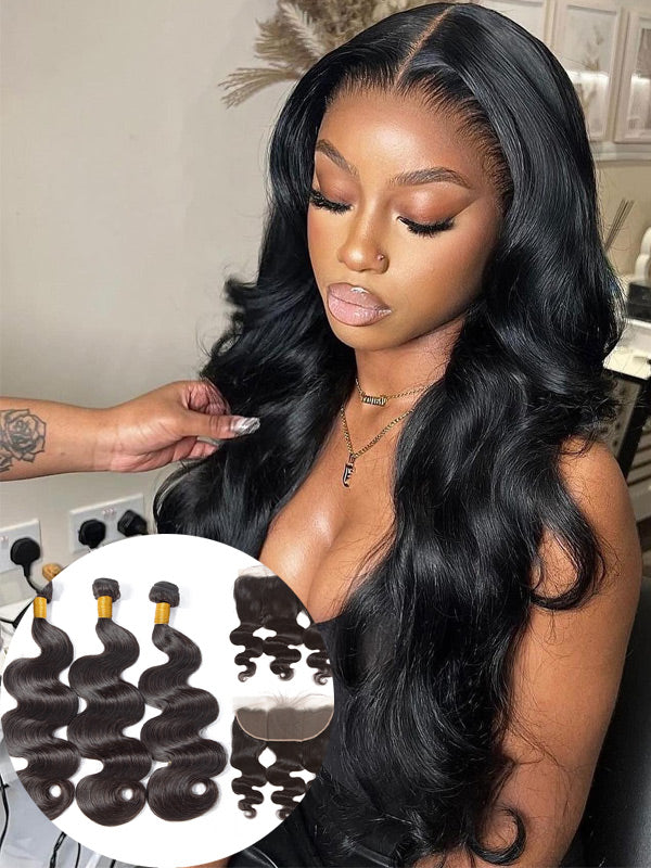 WigCool 3 Bundles Body Wave With 13x4 Swiss HD Lace Frontal 100% Human Hair