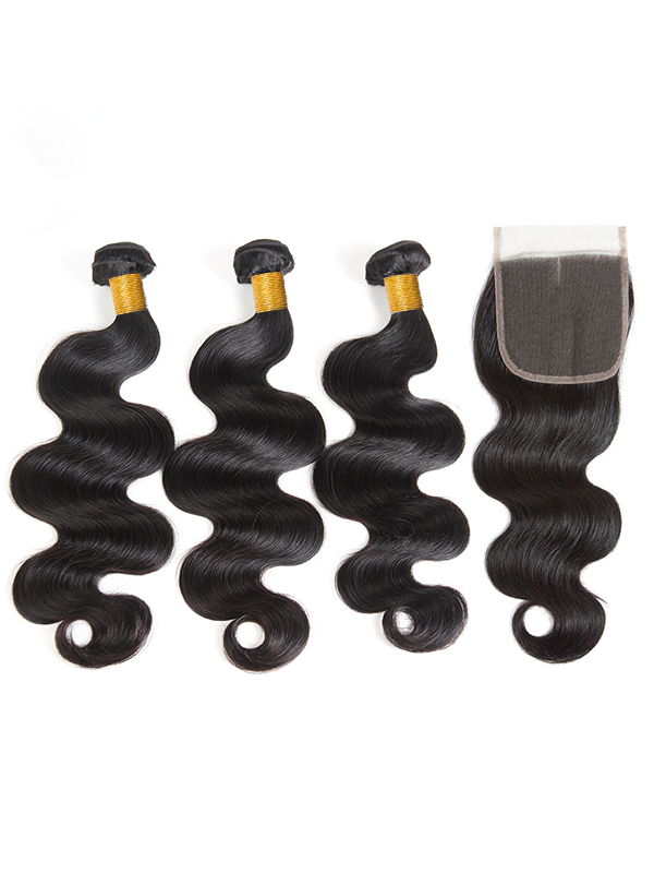 WigCool Body Wave 5x5 Swiss HD Lace Closure With 3Pcs Bundles Natural Black  Human Hair