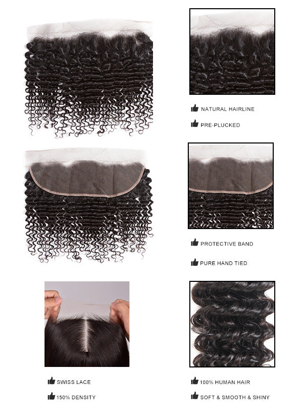 WigCool Deep Wave 3 Bundles With 13x4 Swiss HD Lace Frontal 100% Human Hair