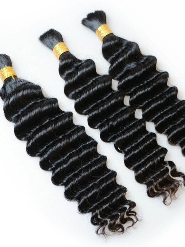 Deep Wave Bulk Human Hair for Braiding Extensions Bulk Curly Human Hair for Boho Braids Natural Black(50g/Bundles)