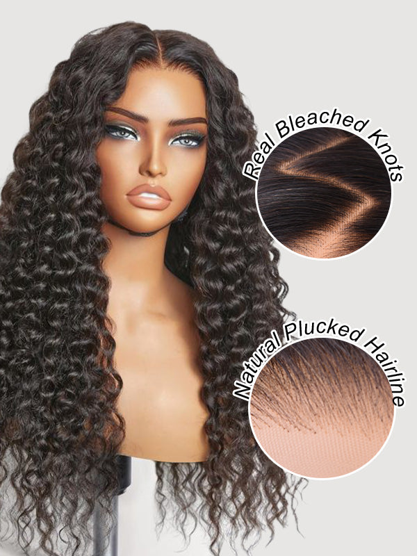 WigCool Deep Wave 7x5 Pre Cut/13x4 Transparent Lace Frontal Wig Natural Hairline 100% Human Hair Wigs